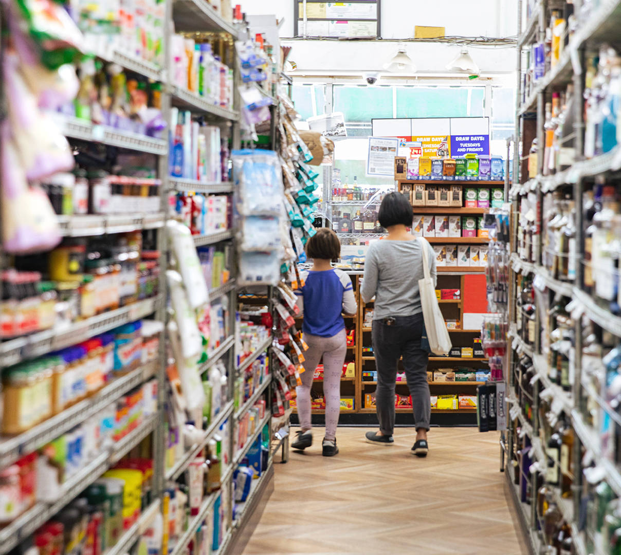 Mother and child shopping in a supermarket