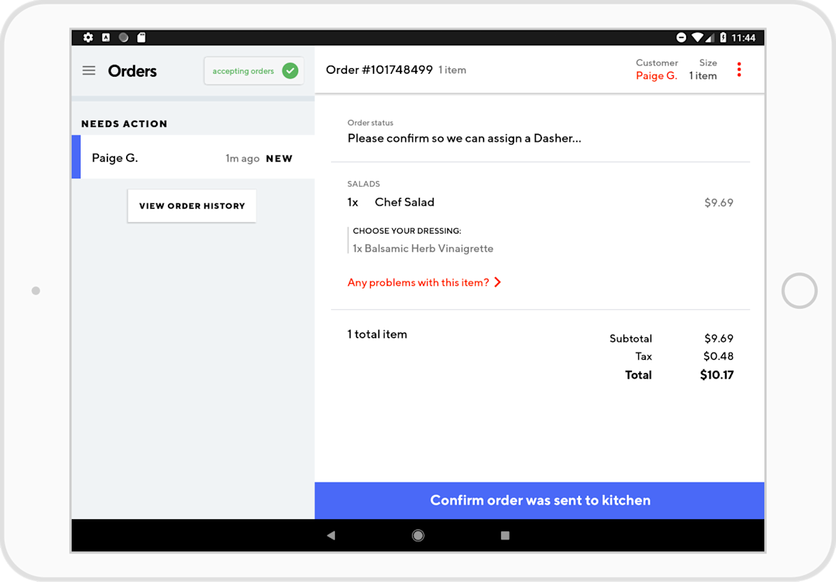 Order Manager confirmation