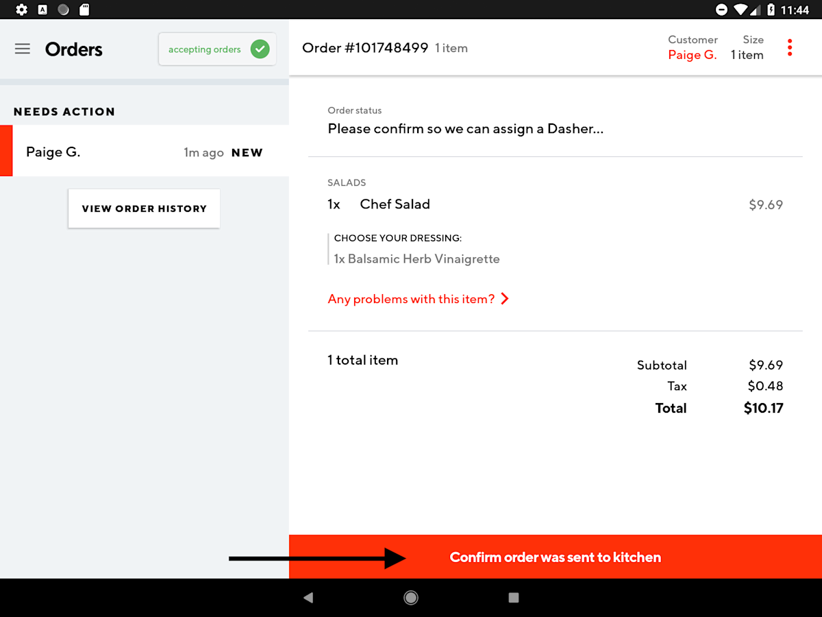 Order Manager confirmation