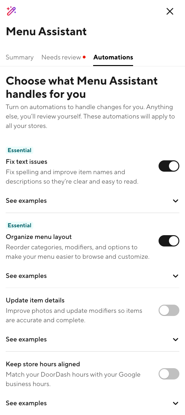 DoorDash Menu Assistant Automations