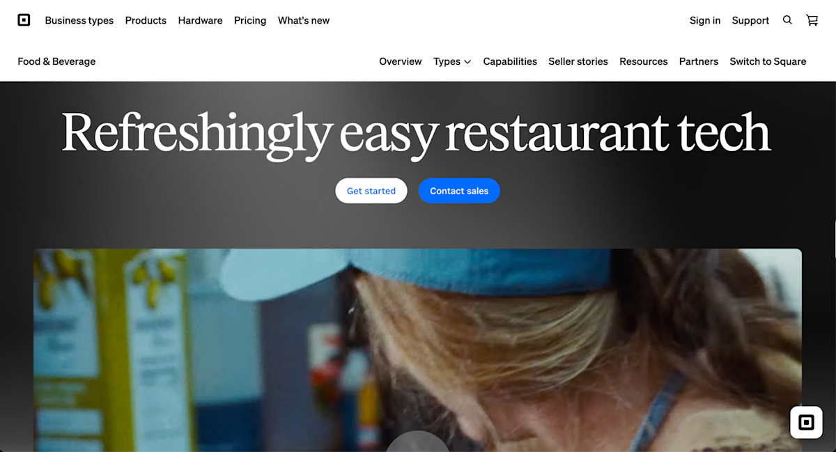 Square for Restaurants Homepage