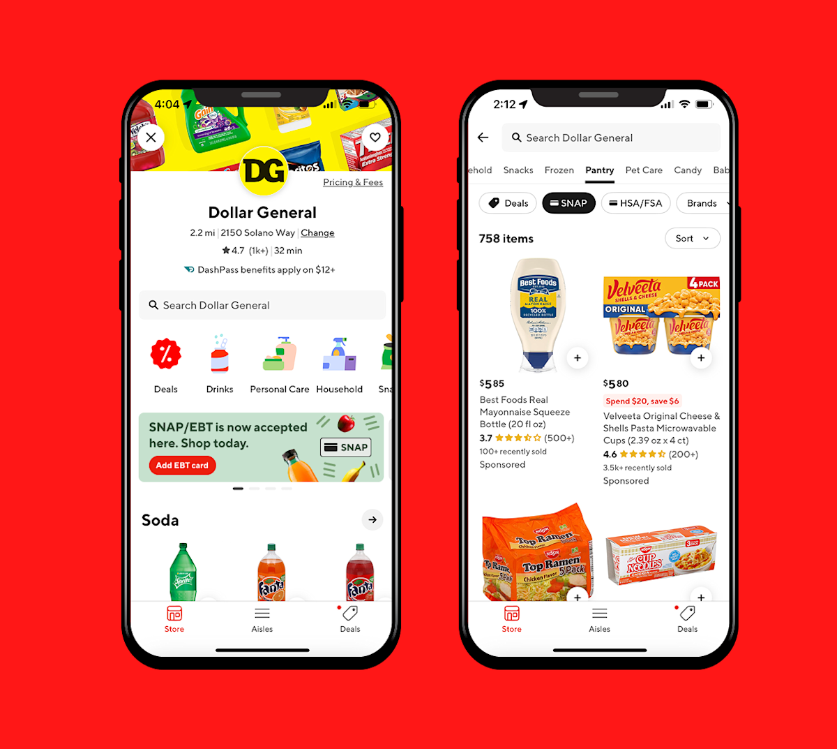 Screenshot of Dollar General SNAP in doordash app