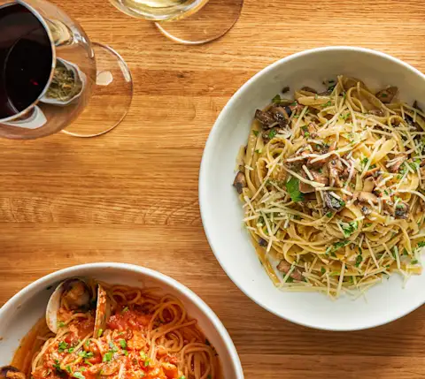 pasta and wine
