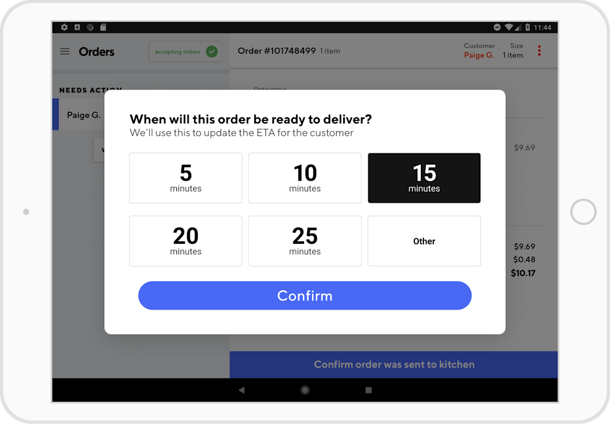 tablet order confirmation