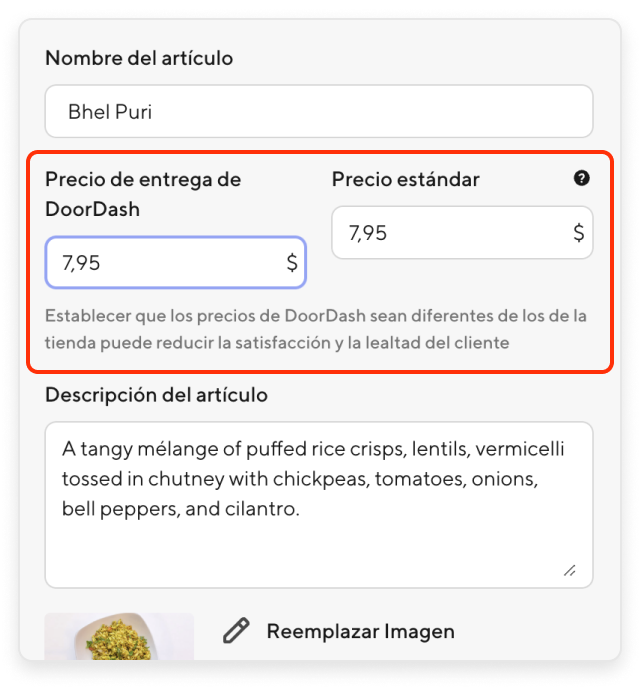 Merchant Portal - Menu Price