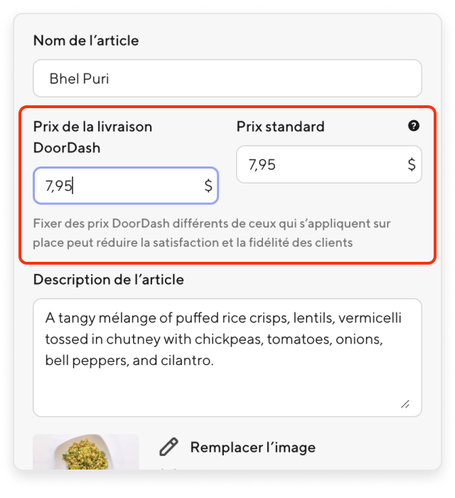 Merchant Portal - Menu Price