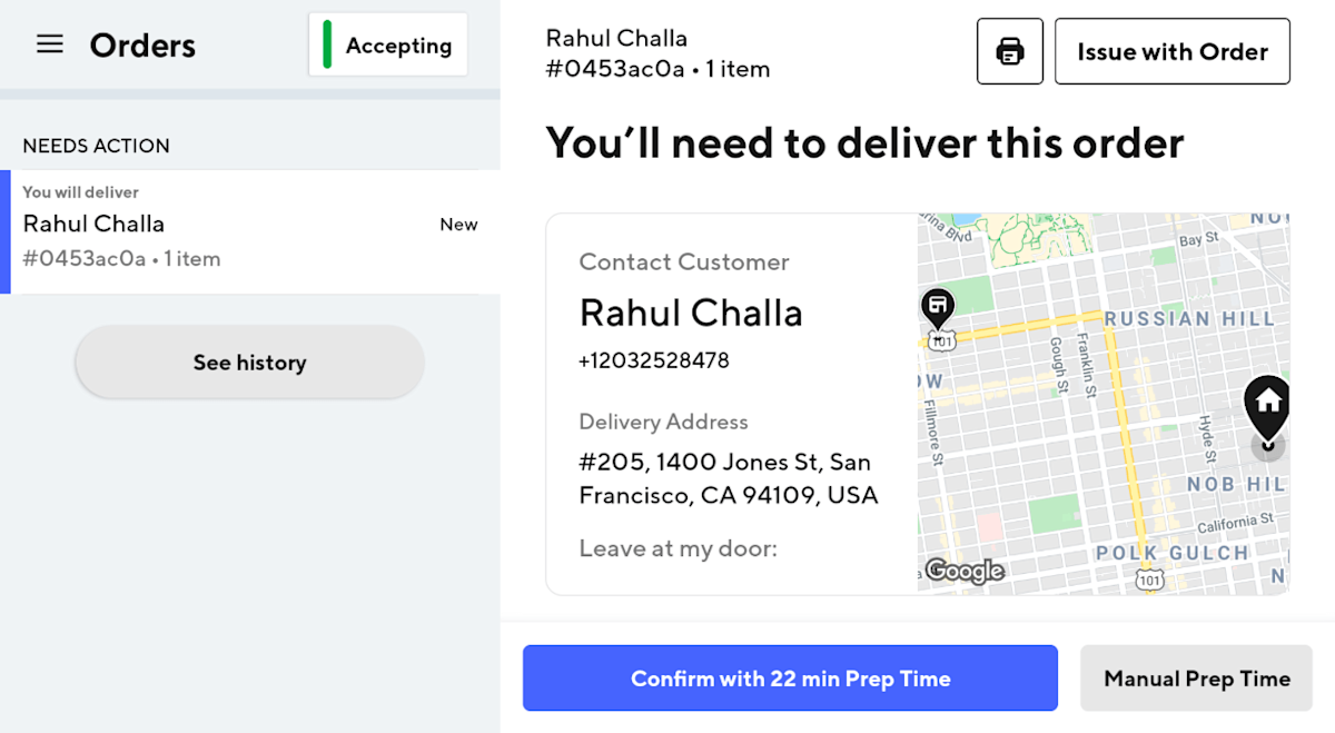 Self-delivery driver experience