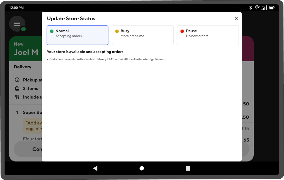 Tablet - Updating store status