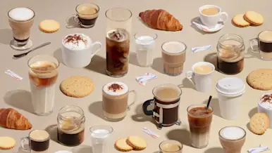 Cups of different types of coffee