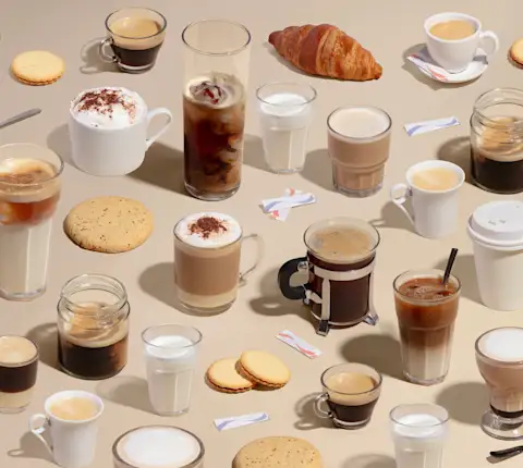 Cups of different types of coffee