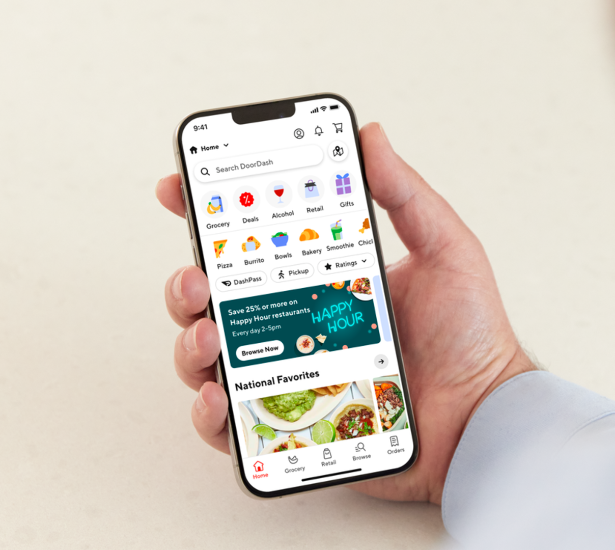 Imagine of a phone screen with Happy Hour banner