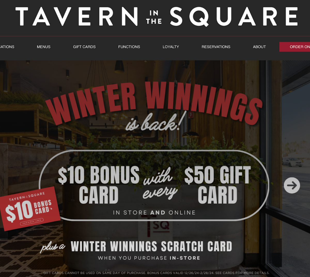 holiday promo for Tavern in the Square