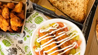 Table of different food items from Manoosh Pizzeria