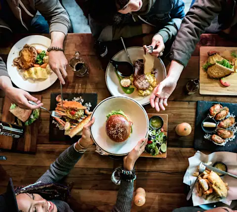 Table with food at a restaurant