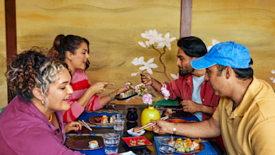 Group of friends dining out at a restaurant
