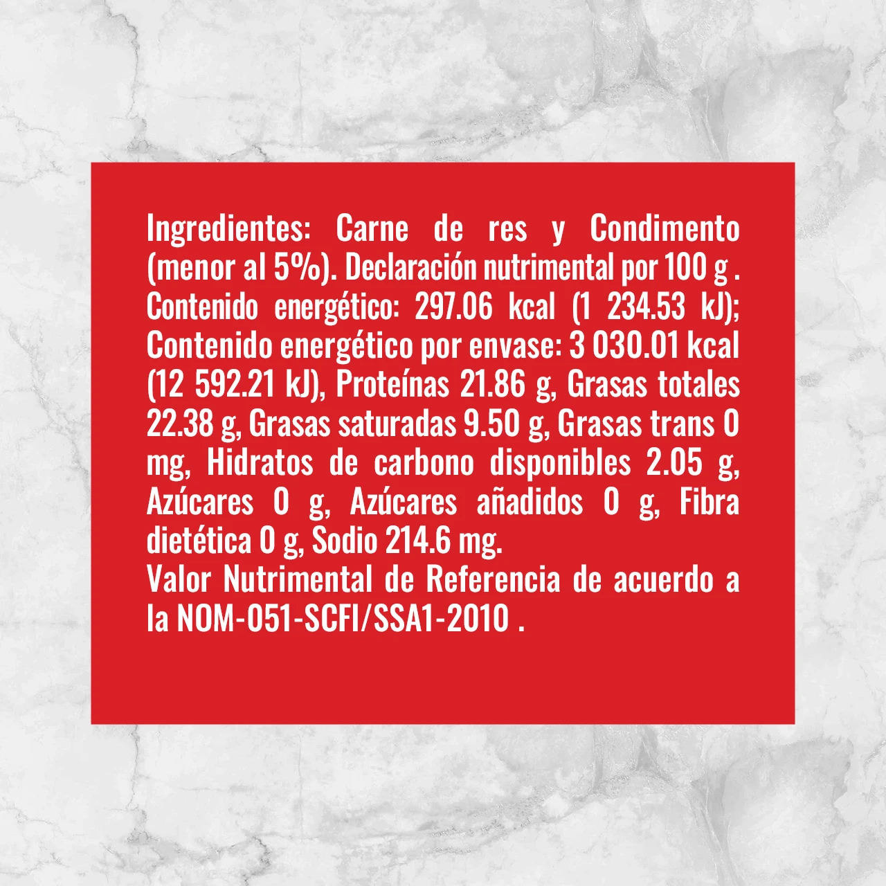 80156 HAMBURGUESA DE RES MM 1.02Kg Info nutrimental