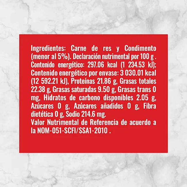 80156 HAMBURGUESA DE RES MM 1.02Kg Info nutrimental