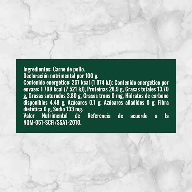 80329 PIERNAS DE POLLO CON PIEL Info Nutrimental
