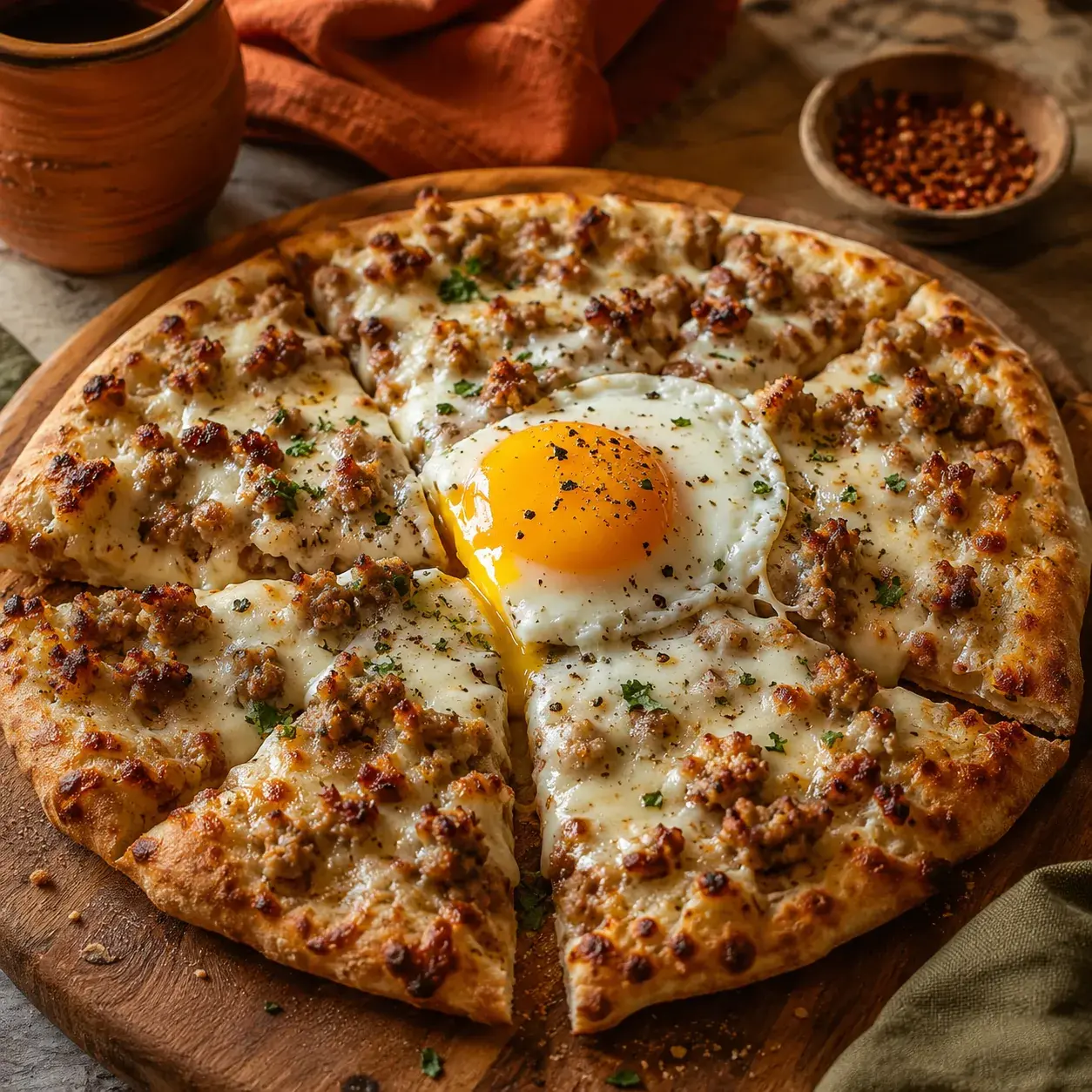 Chicken Breakfast Patty Flatbread Pizza