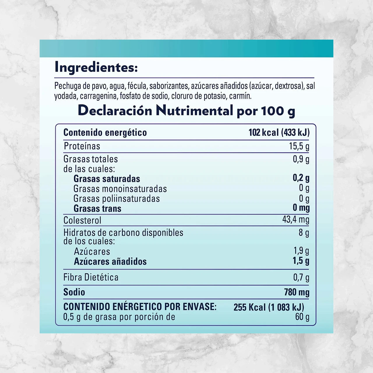 82405 PECHUGA DE PAVO BALANCE 250G Info Nutrimental