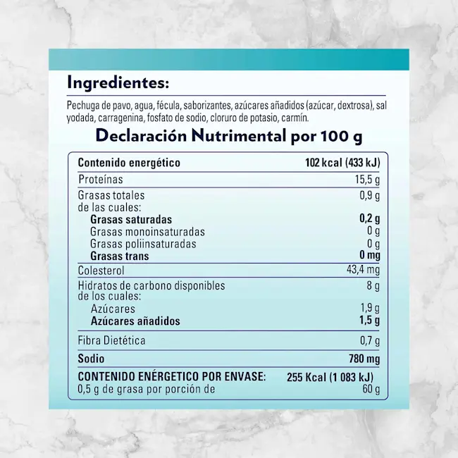 82405 PECHUGA DE PAVO BALANCE 250G Info Nutrimental