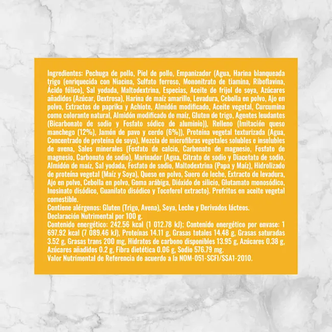 80297 PECHUGAS DE POLLO RELLENAS CORDON BLEU Info Nutrimental