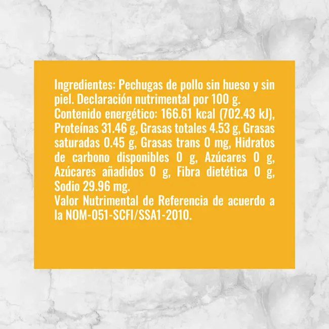 81120 PECHUGA DE POLLO SIN PIEL Y SIN HUESO Info nutrimental