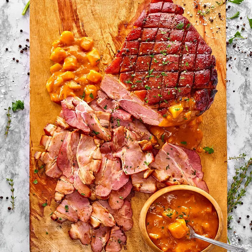 Receta Jamón glaseado con gravy mango-morita