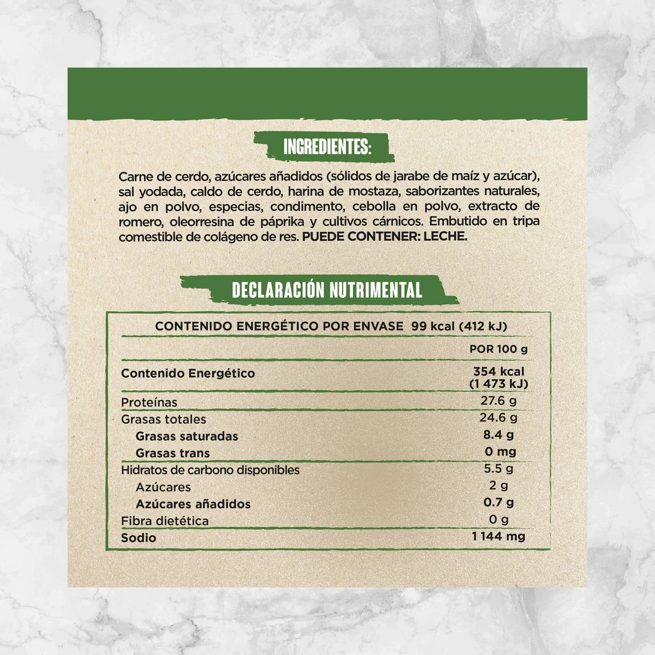 82423 STICK DE SALAMI SNACKIN FOR YOU 28g Info Nutrimental