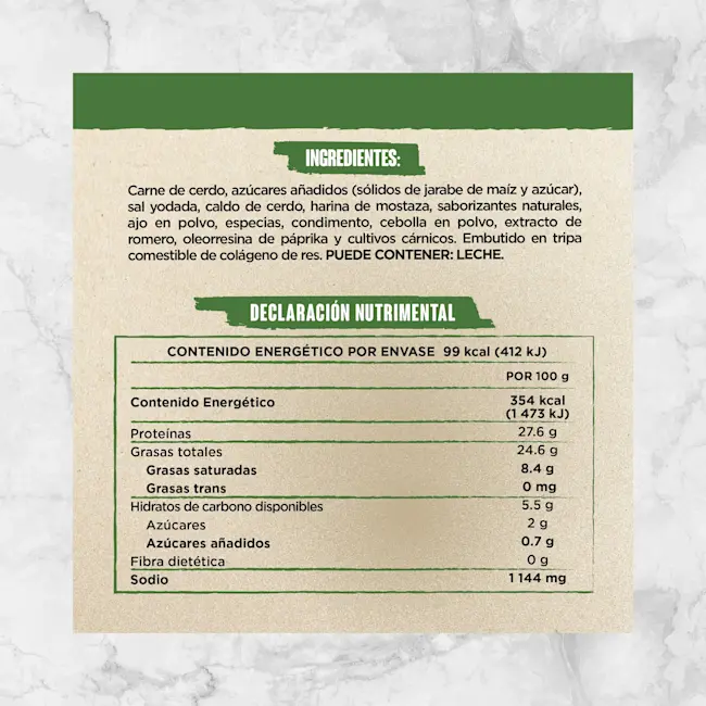 82423 STICK DE SALAMI SNACKIN FOR YOU 28g Info Nutrimental