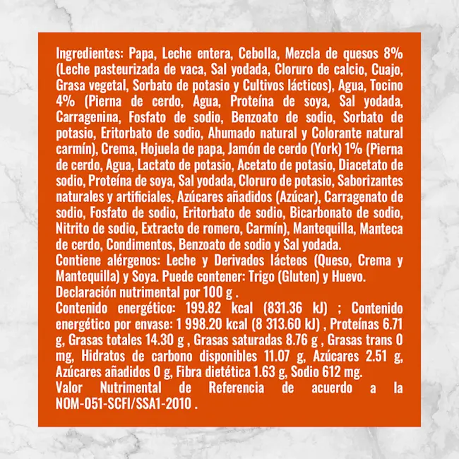 82153 GRATÍN DE PAPA Info Nutrimental