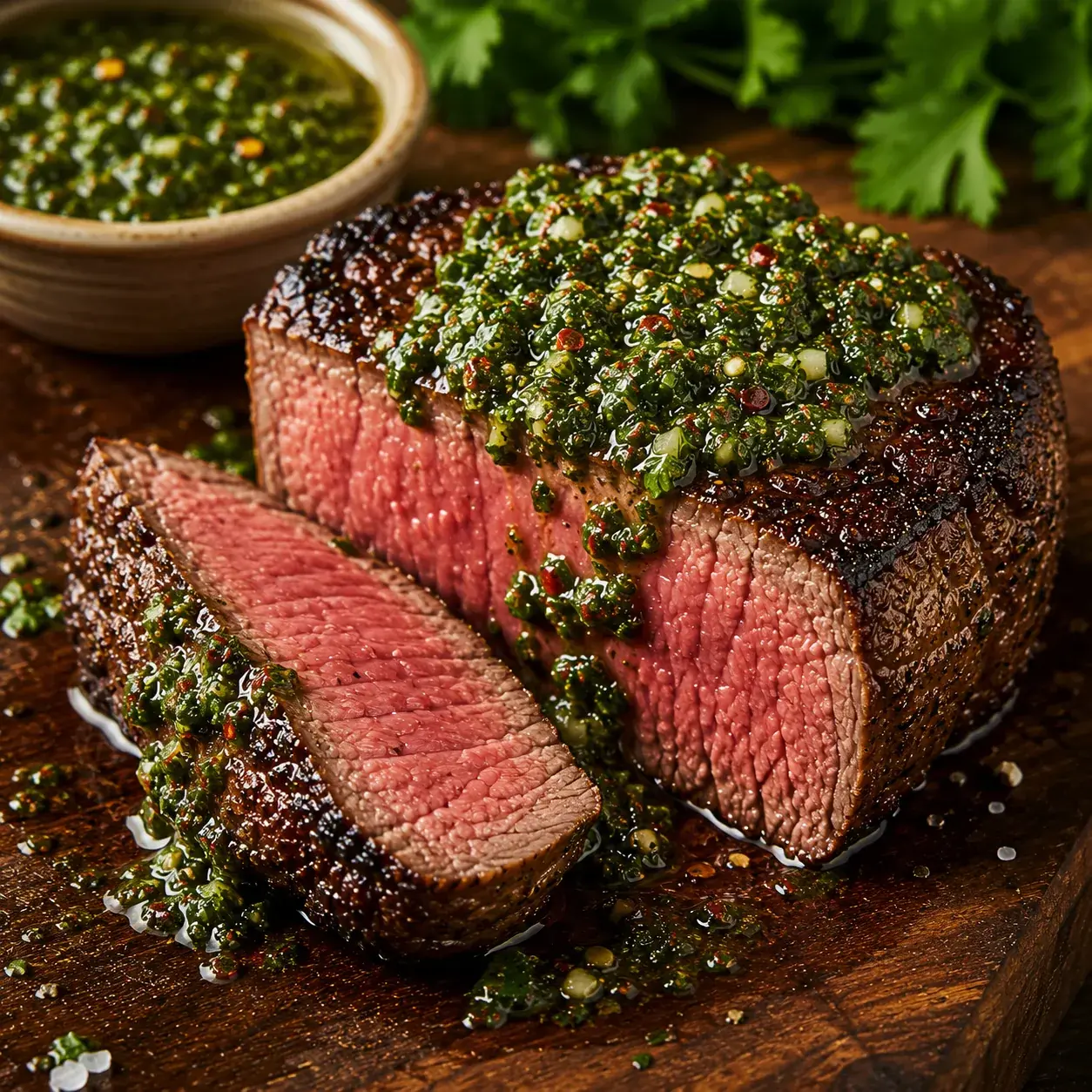 Sous Vide Reverse-Seared Chimichurri Ribeye Filet