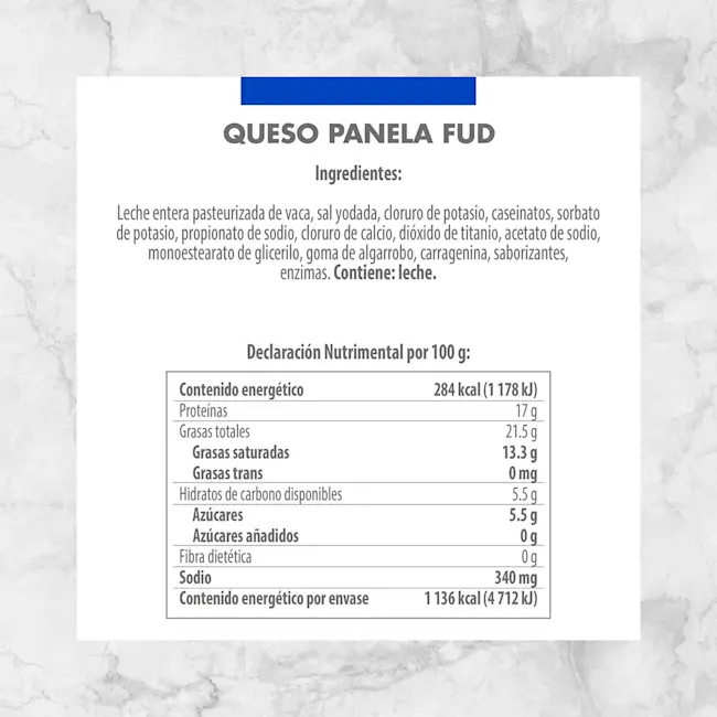 82410 QUESO PANELA FUD 400G Info Nutrimental
