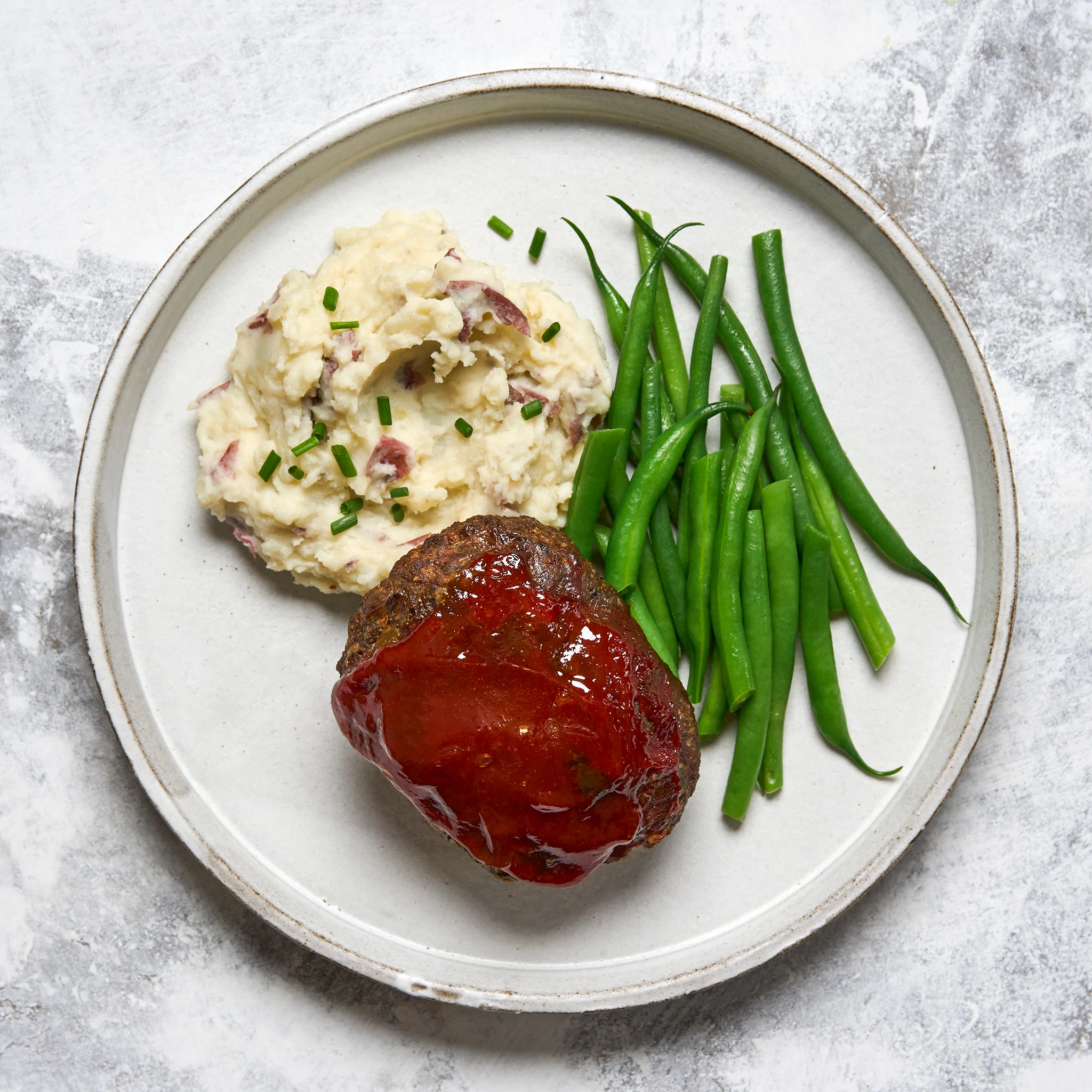 8082 WF PLATED Meatloaf Mashed Potato Grean Beans Ready Meals