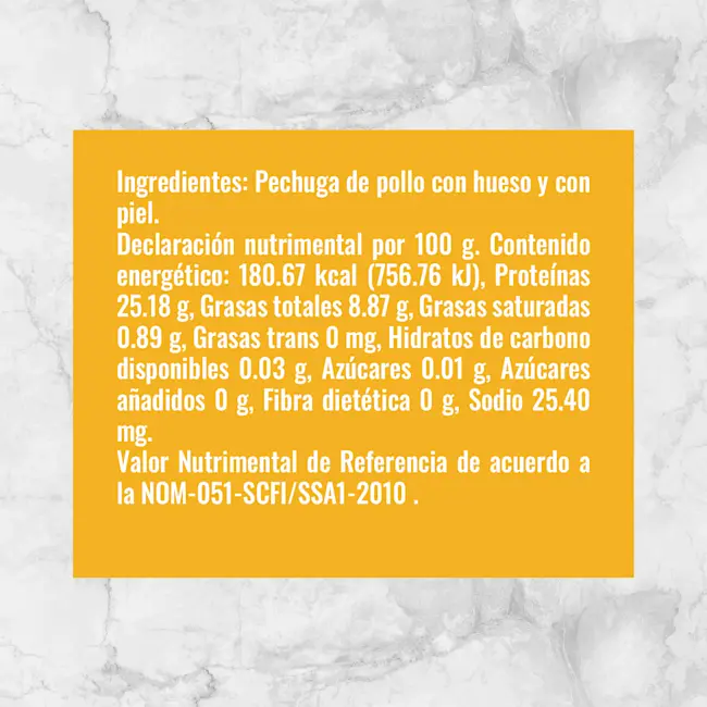 81119 PECHUGA DE POLLO CON HUESO CON PIEL Info nutrimental