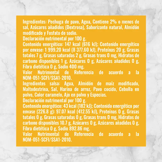 80781 PECHUGA DE PAVO SIN HUESO CRUDA NATURAL BUTTERBALL Info Nutrimental