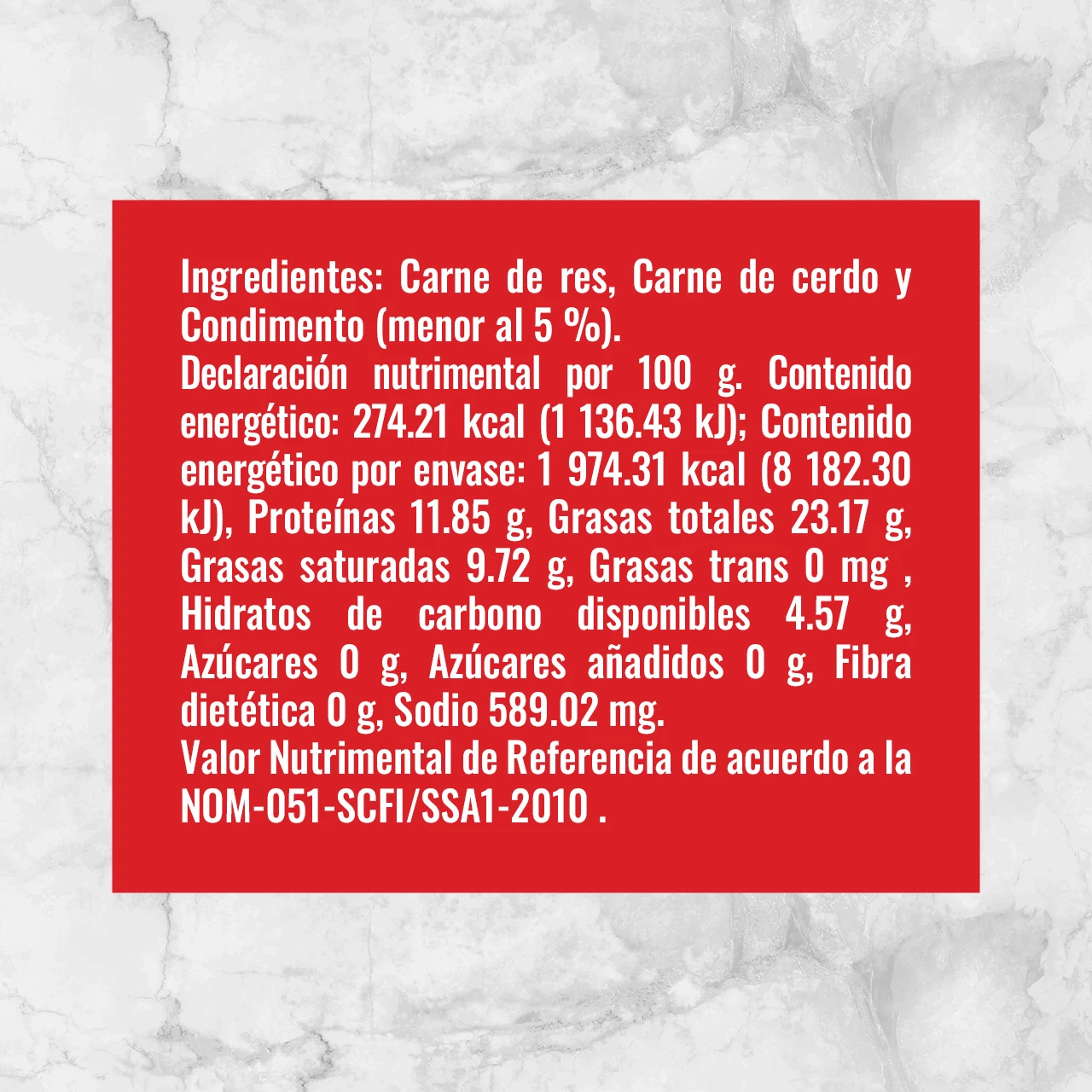 81587 Hamburguesa de res Sazonado arrachera Info nutrimental