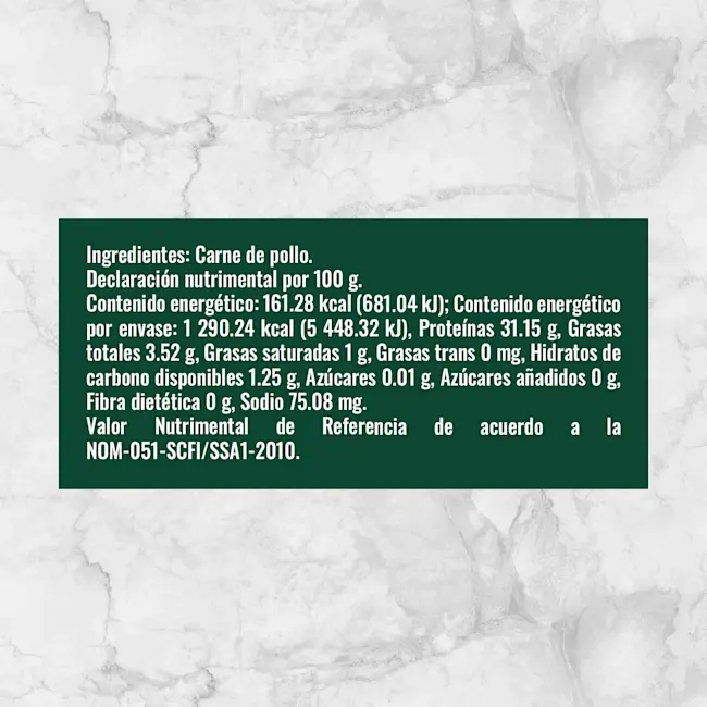 80560 MEDIAS PECHUGAS DE POLLO Info Nutrimental