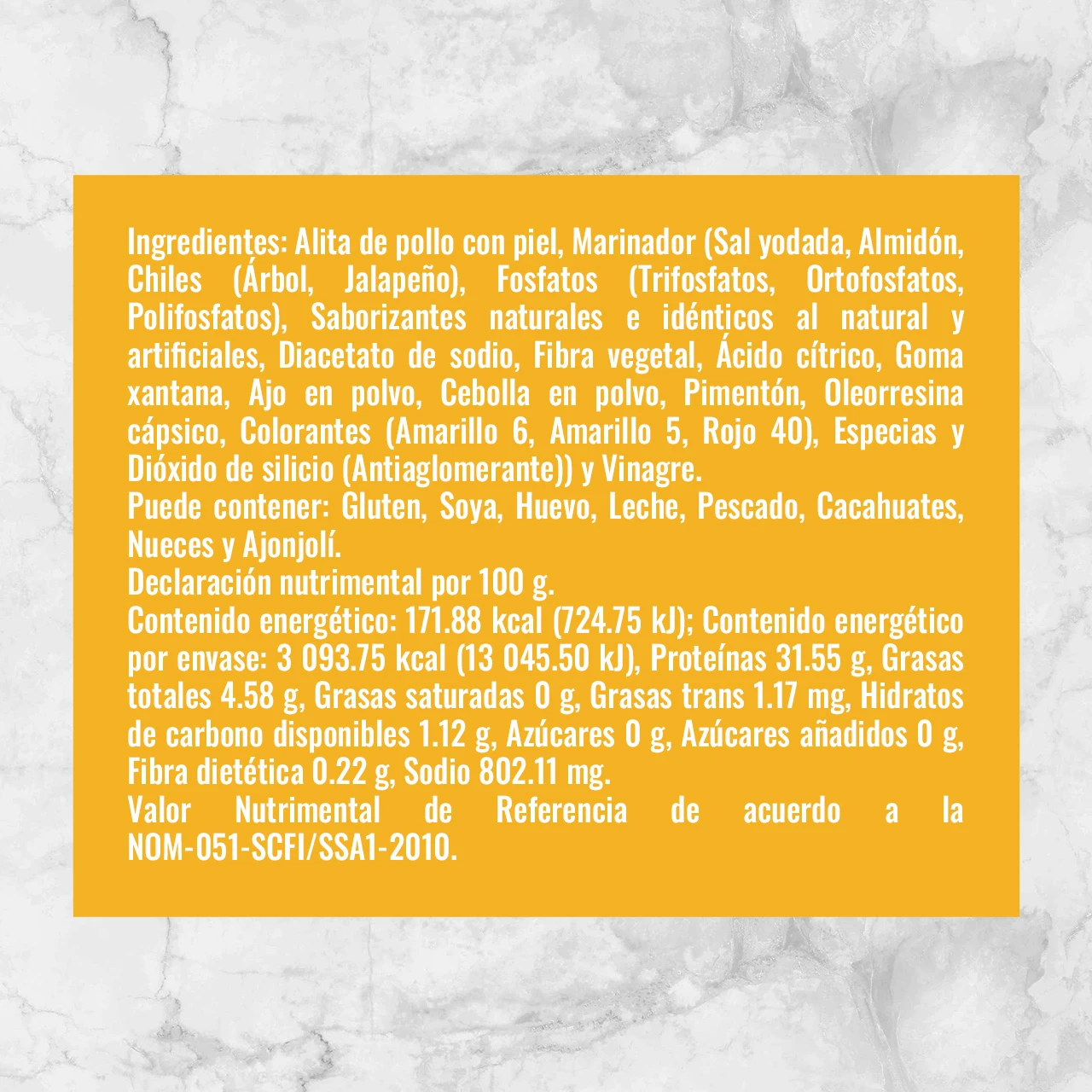 81874 ALITAS DE POLLO CON SALSA BUFFALO 1.8KG Info Nutrimental