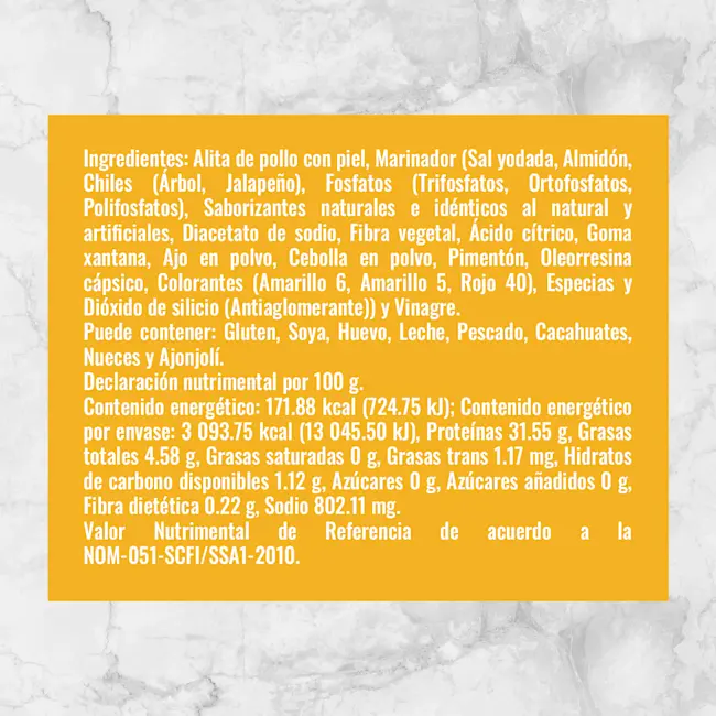 81874 ALITAS DE POLLO CON SALSA BUFFALO 1.8KG Info Nutrimental