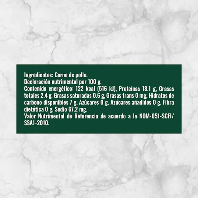 80561 MEDIAS PECHUGAS DE POLLO CON PIEL Y CON HUESO Info Nutrimental
