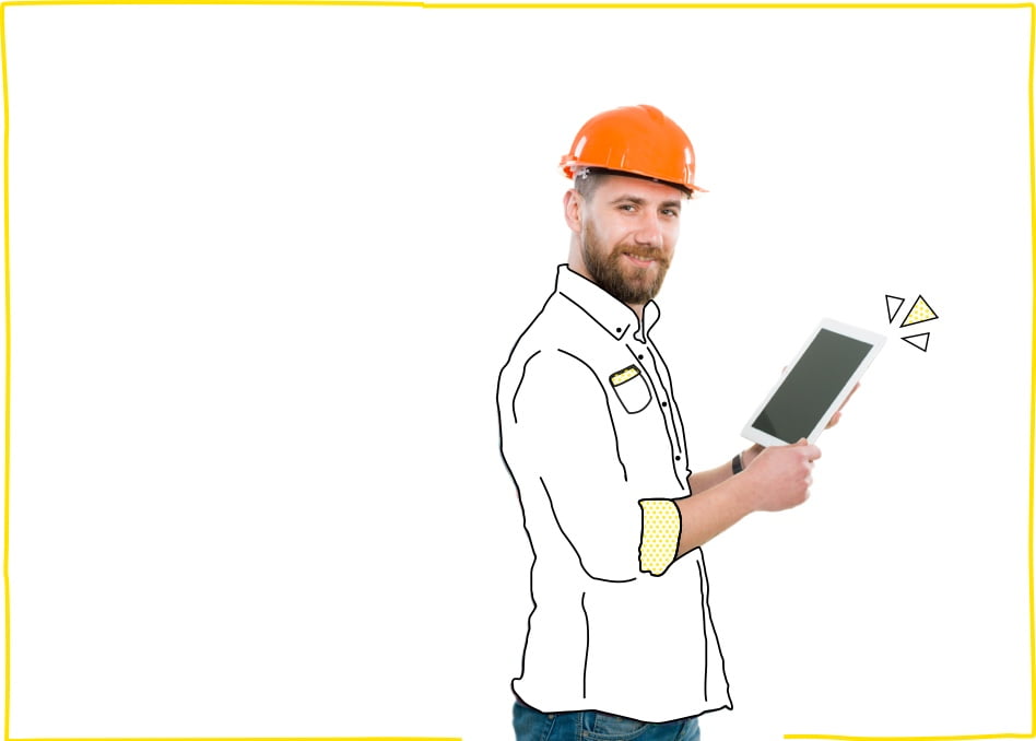 Hombre con casco de obrero naranja disfrutando de una de nuestras tarifas móvil para negocios y autónomos