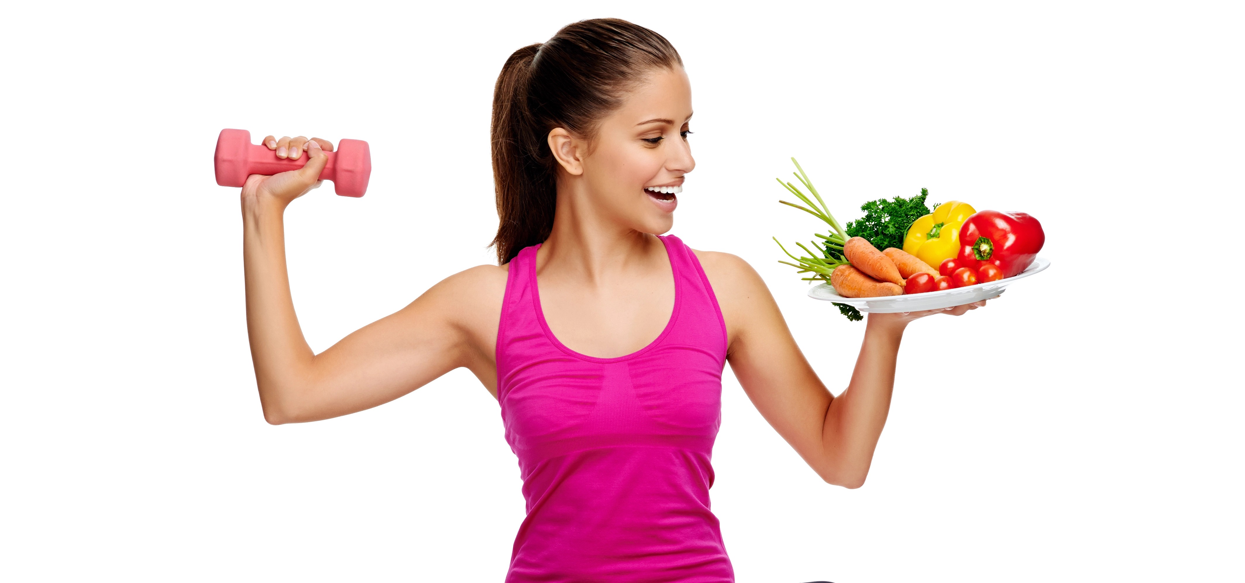 Mujer con alimentación saludable y ejercicio