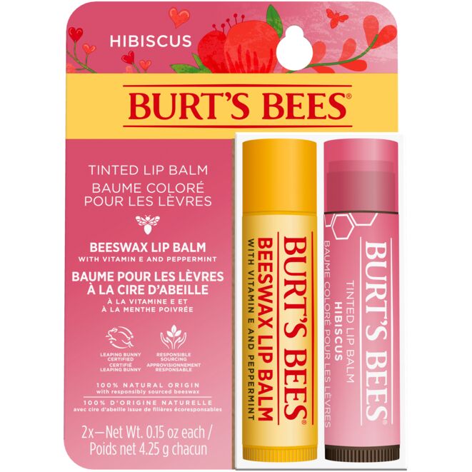 Image for Lip Balm Gift Set, Beeswax Lip Balm & Hibiscus Tinted Lip Balm