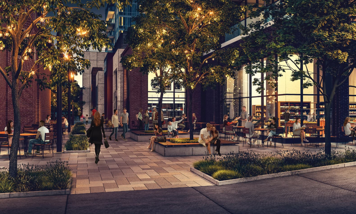 Render of the food alley at Station Park