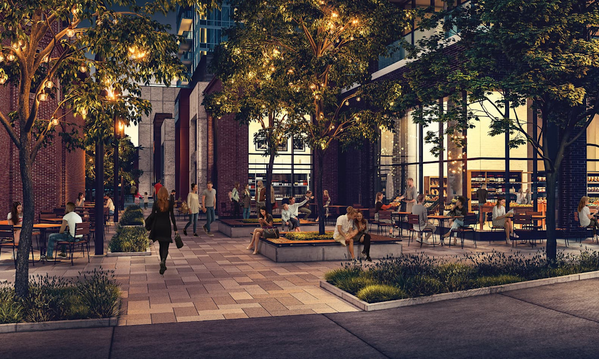 Render of the food alley at Station Park