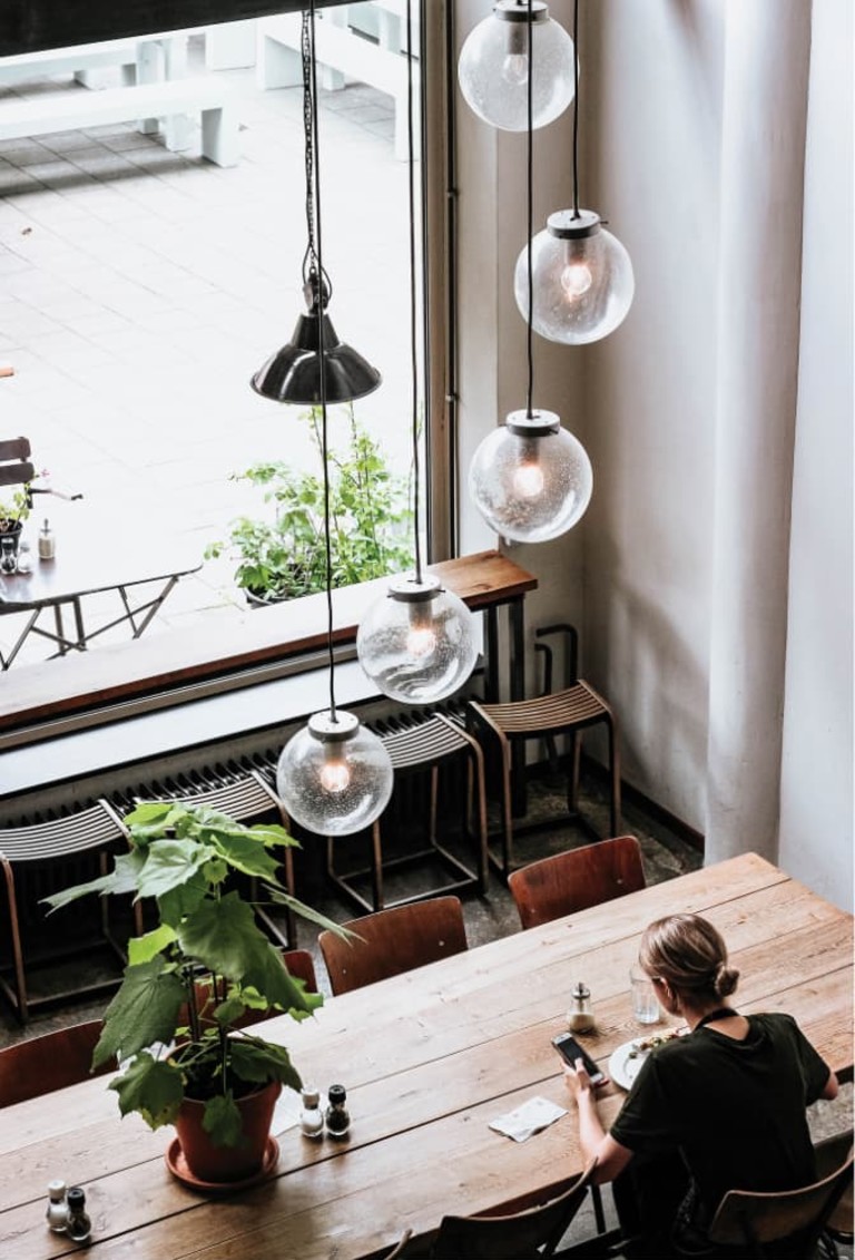View from a balcony inside a cafe