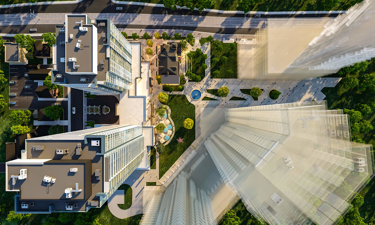 Rendering from above of Station Park