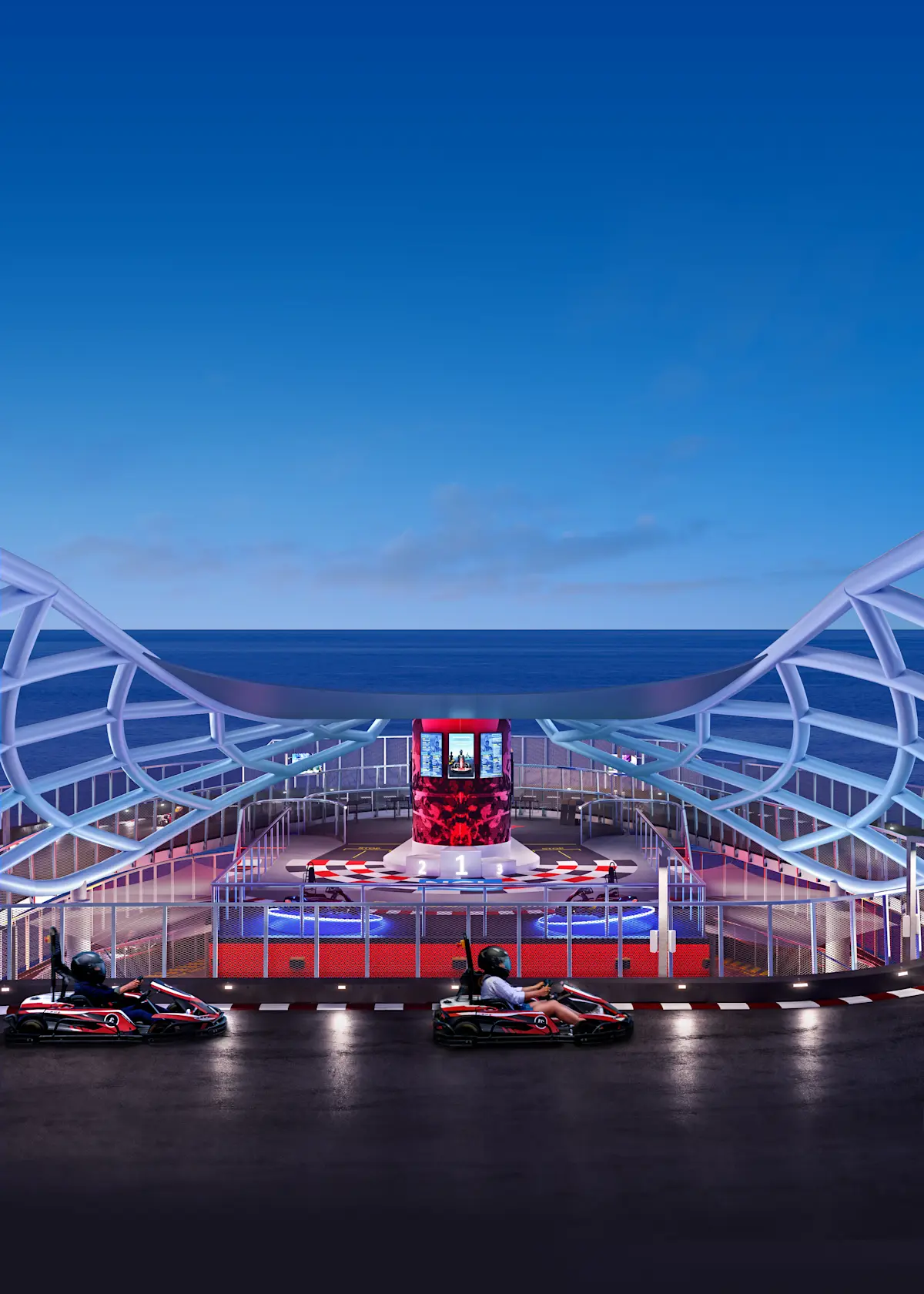 Norwegian Cruise Line Prima Public Prima Speedway Podium Area Front Night Cars