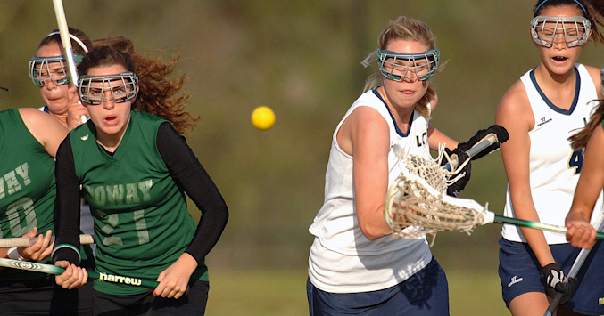 girls playing lacrosse wearing protective eyewear